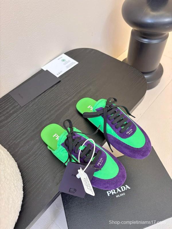 2025 Women Prada Green Purple Suede Sneakers
