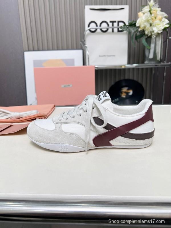 2025 Women Miu Miu White Burgundy Grey Suede Leather Sneakers LY00