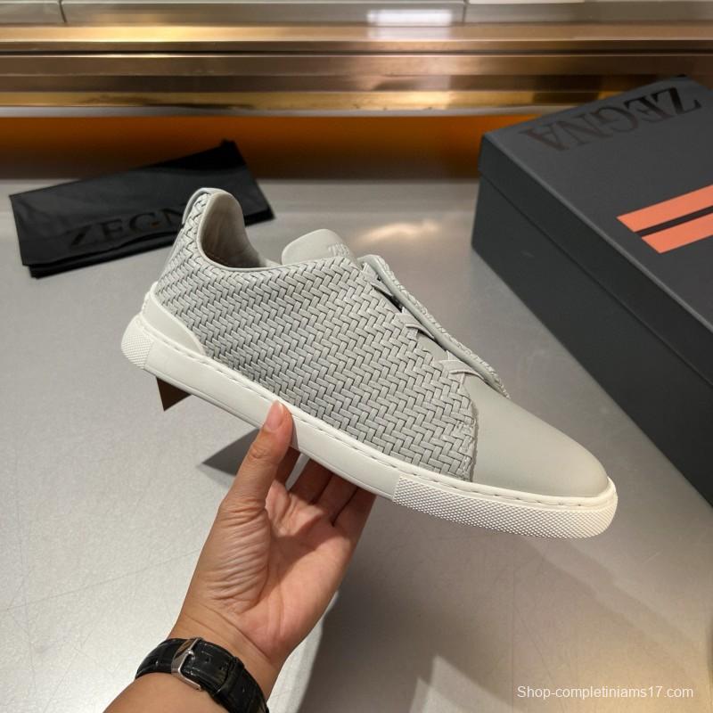2024 Men Ermenegildo Zegna White Leather Woven Sneakers