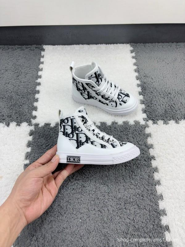 2024 Kids Dior Black White Canvas Sneakers