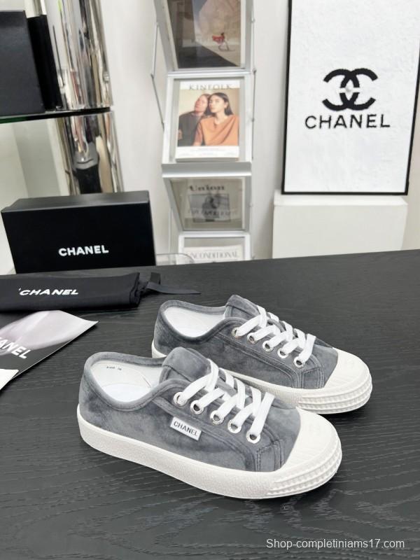 2025 Women Chanel Grey Canvas Casual Sneakers LY00230
