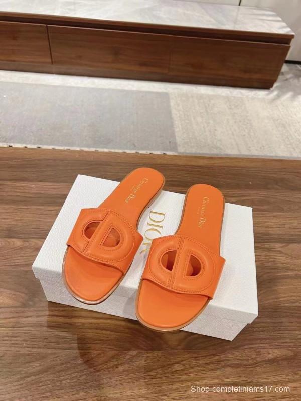 2025 Women Dior Orange Leather Slippers LY00260