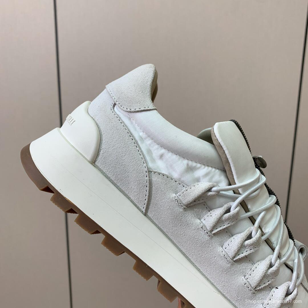 2025 Men Brunello Cucinelli White Leather Casual Sneakers