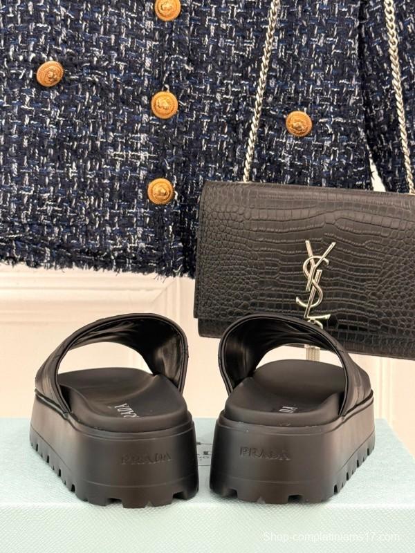 2025 Slippers Prada Black Leather Slippers