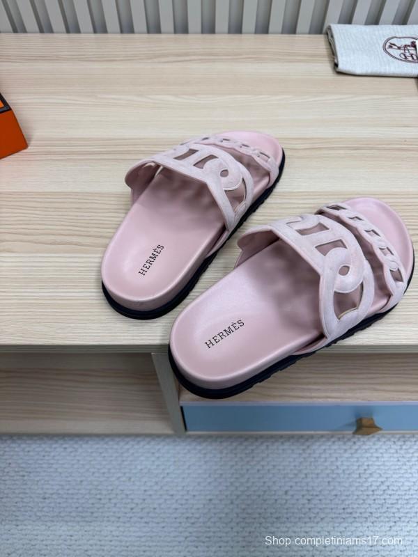 2025 Slippers Hermès Pink Suede Slippers