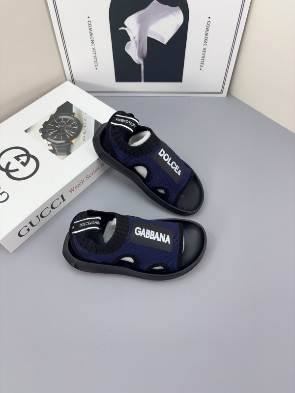 2025 Kids Dolce & Gabbana Pink Black White Knit Sandals
