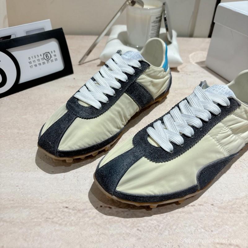 2025 Unisex Maison Margiela White Black Nylon Suede Sneakers Vintage Effect