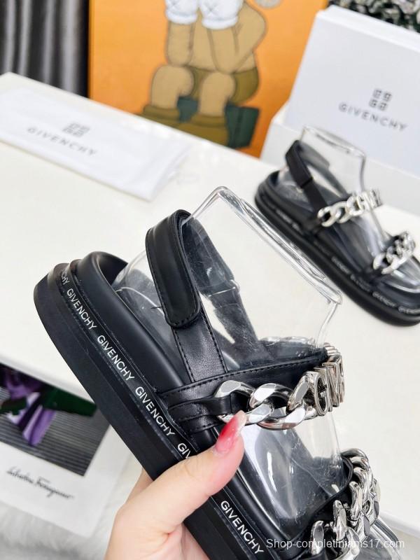 2025 Women Givenchy Black Transparent Rubber Sandals Chain Detail LY00260
