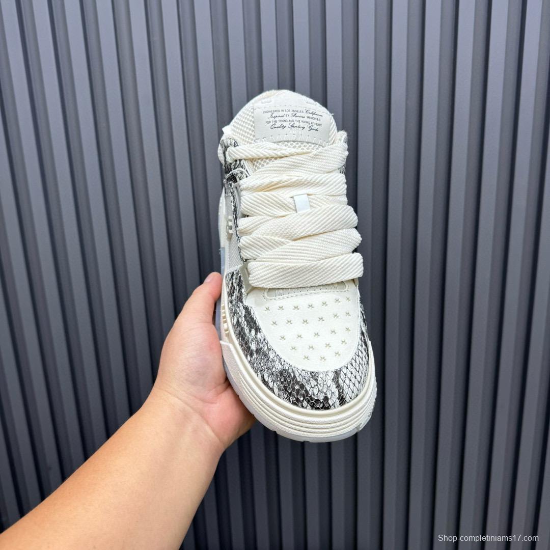 2024 Unisex Amiri Cream Beige Snake Leather Sneakers MJ00360