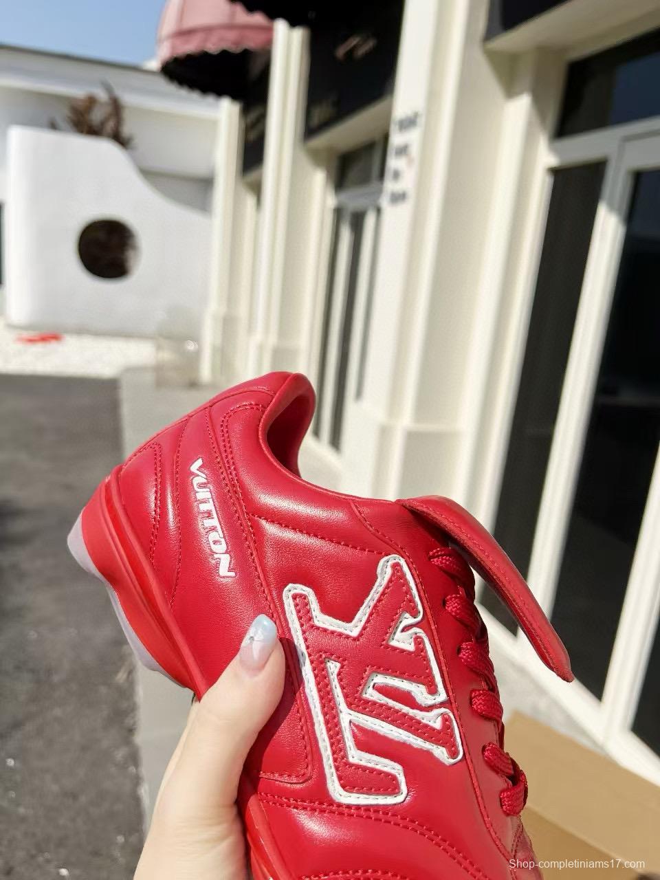 2025 Unisex Louis Vuitton Red Leather Sneakers MJ00380