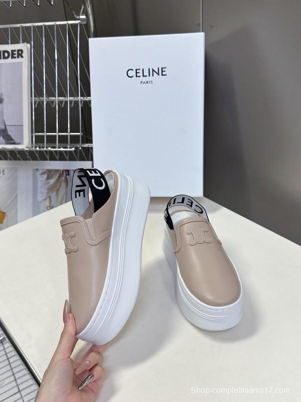 2025 Women Celine Beige Leather Slip-On Sneakers