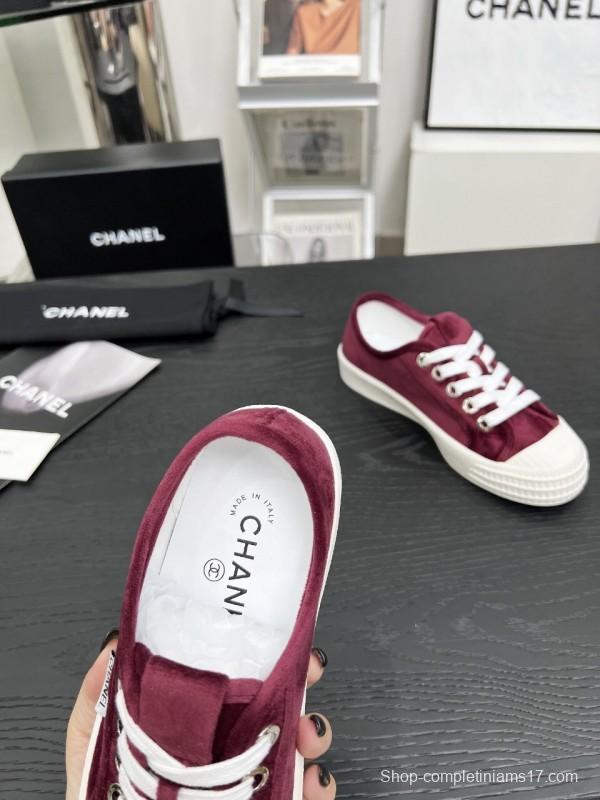 2025 Women Chanel Burgundy Canvas Sneakers LY00231