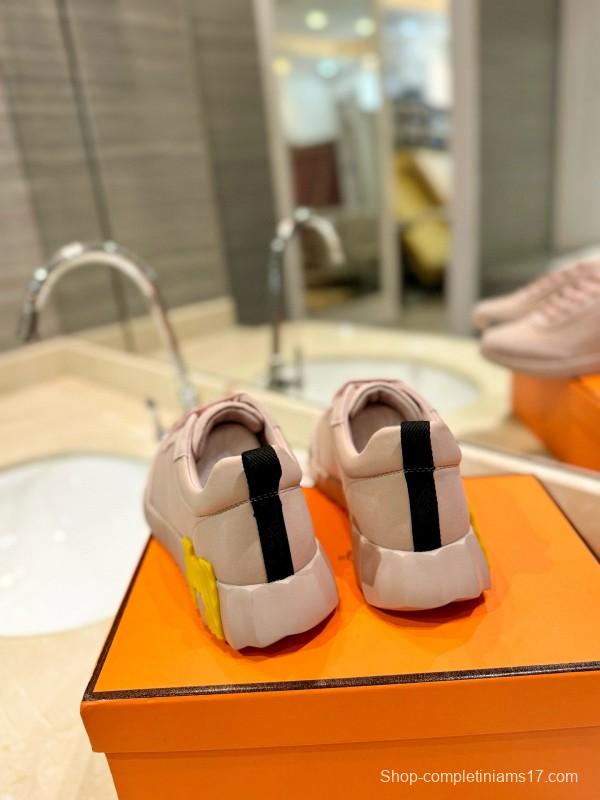 2024 Women Hermès Pink Leather Sneakers