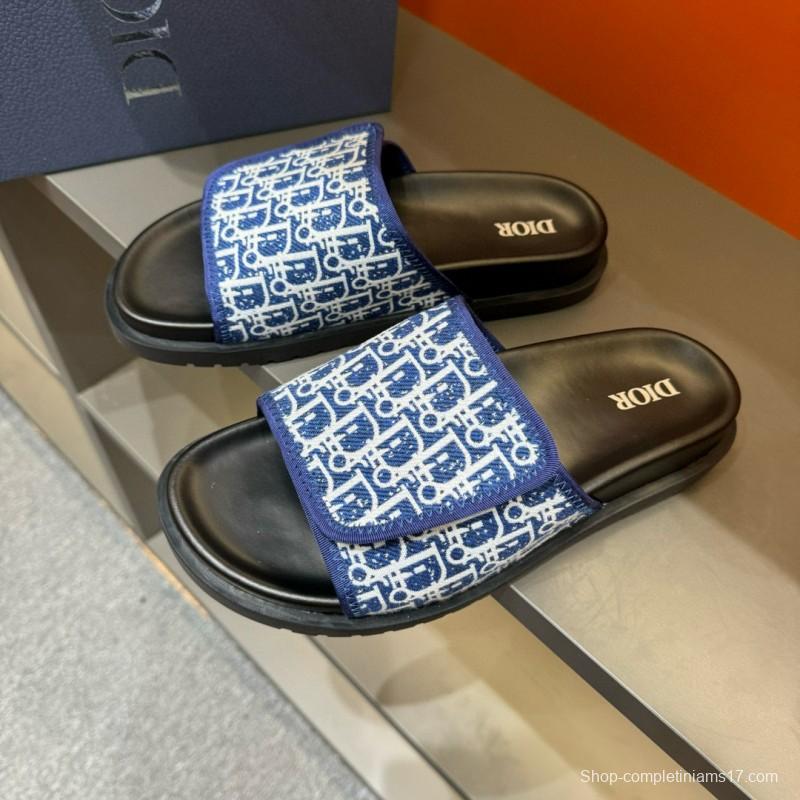 2024 DIOR navy white canvas slippers MJ00180