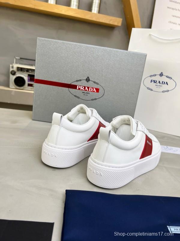 2024 Women Prada White Red Leather Sneakers MJ00310