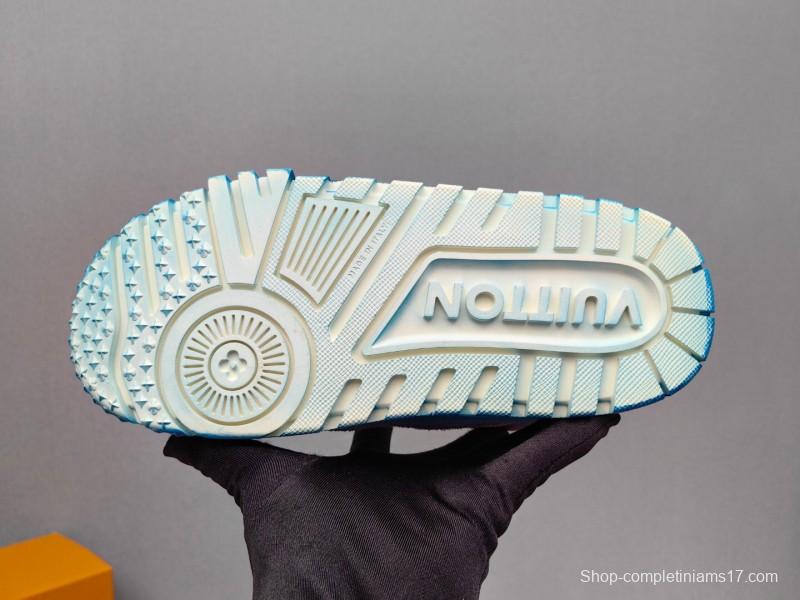 2025 Unisex Louis Vuitton Purple Blue Leather Sneakers