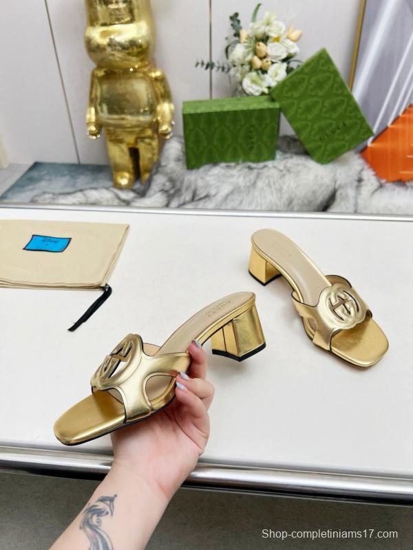 2025 Gucci Gold Leather Slippers