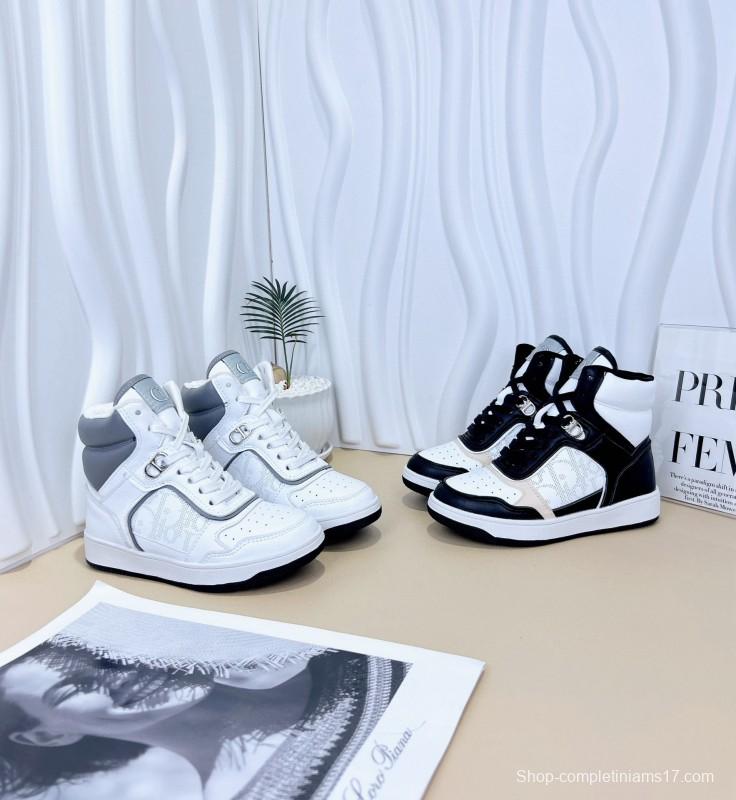2024 Kids Dior White Grey Black Leather Canvas Sneakers