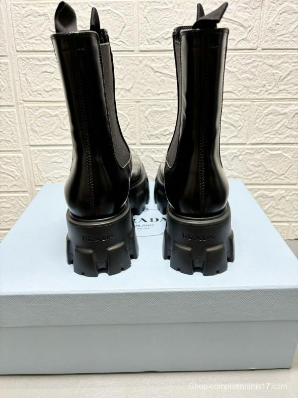 2024 Women Prada Black Leather Chelsea Boots MJ00380