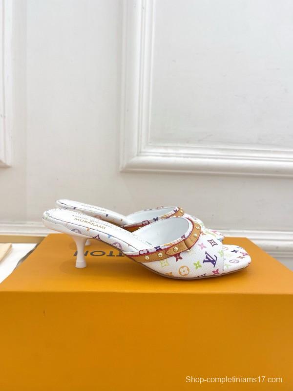 2025 Women Louis Vuitton White Rainbow Leather Slippers MJ00290