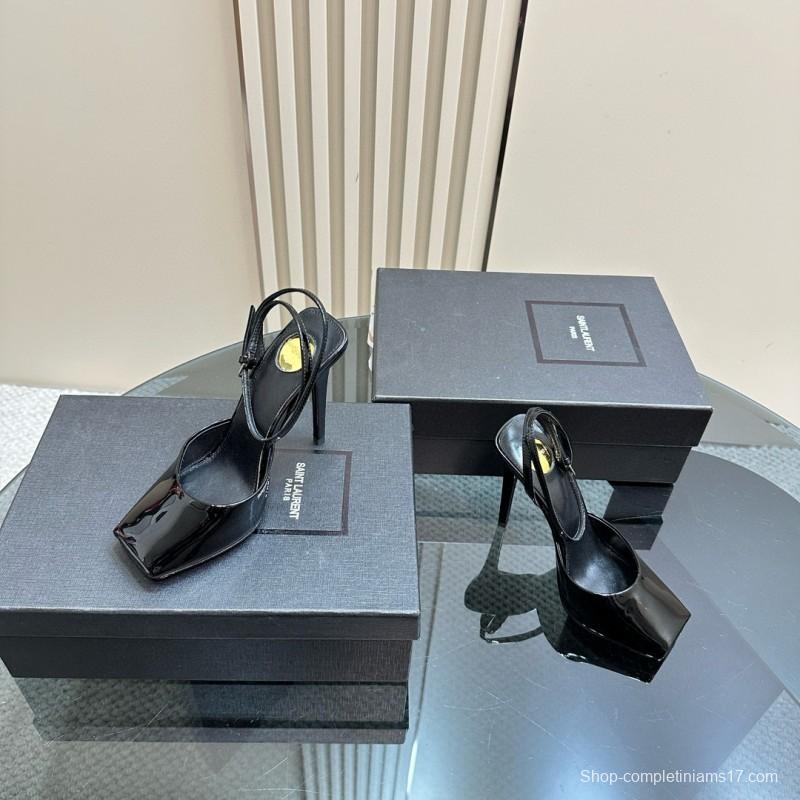 2025 Women Yves Saint Laurent Black Patent Leather Slingback Pumps MJ00280