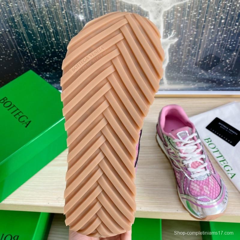 2025 Women BV Pink Silver Mesh Leather Running Sneakers