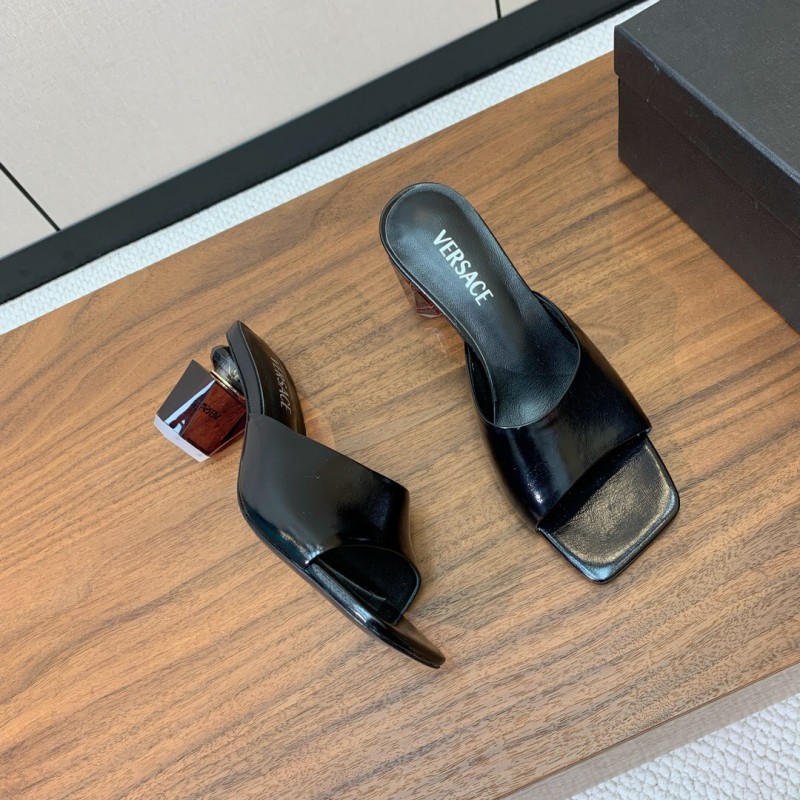 2025 VERSACE Black Leather Slippers