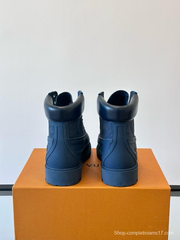 2024 Men Louis Vuitton Blue Leather Ankle Boots MJ00390