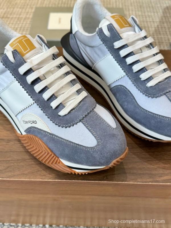 2025 Unisex TOM FORD Blue White Grey Leather Suede Sneakers LY00360(F)/LY00370(M)