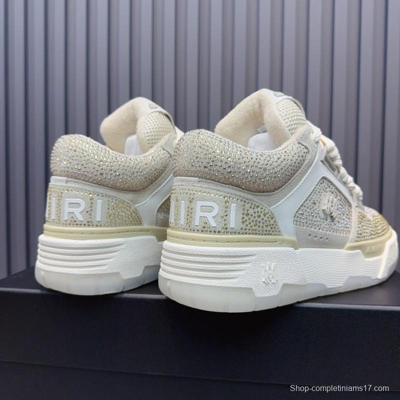 2024 Unisex Amiri Beige White Mesh Leather Sneakers MJ00410