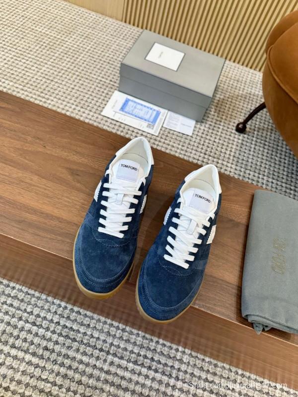 2025 Men TOM FORD Blue White Suede Sneakers LY00360