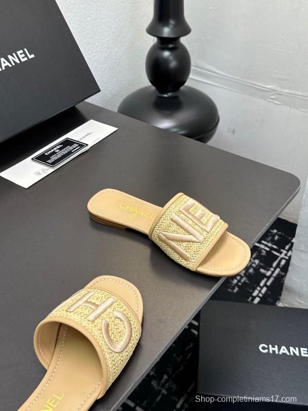 2025 Women Chanel Beige Fabric Sandals