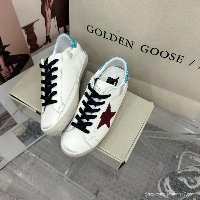 2025 Women GGDB White Burgundy Suede Leather Sneakers MJ00260