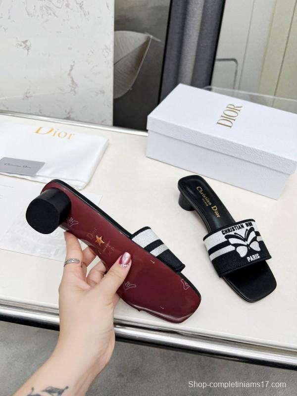 2025 Women Dior Black White Fabric Leather Mid-heel LY00200