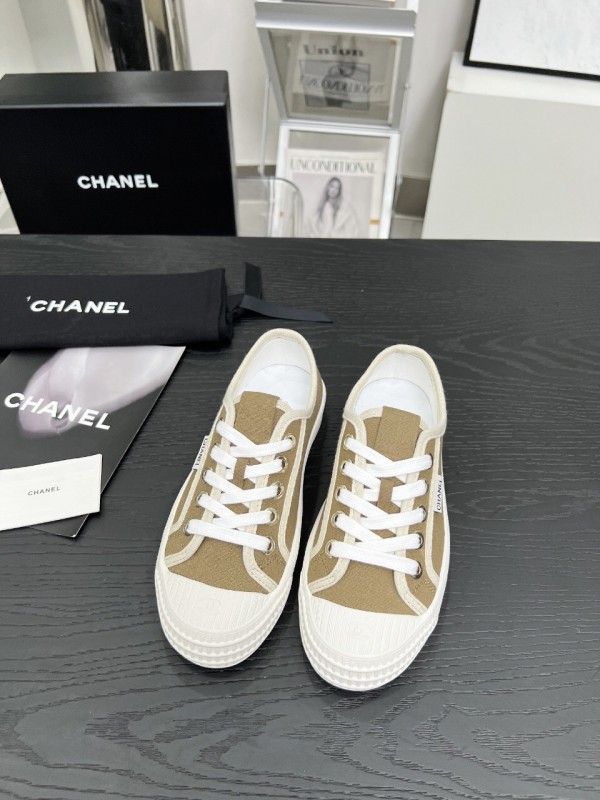 2025 Women Chanel Brown Canvas Sneakers LY00230