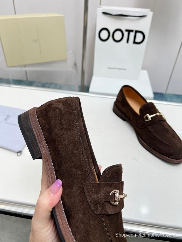 2024 Men Brunello Cucinelli Brown Suede Leather Loafers