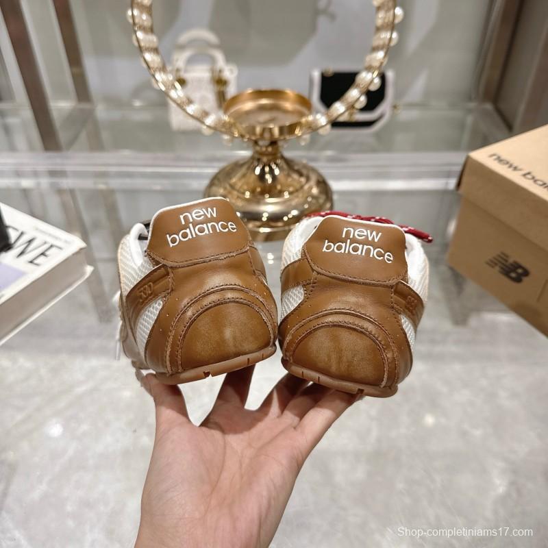 2025 Women Miumiu Brown White Leather Mesh Sneakers