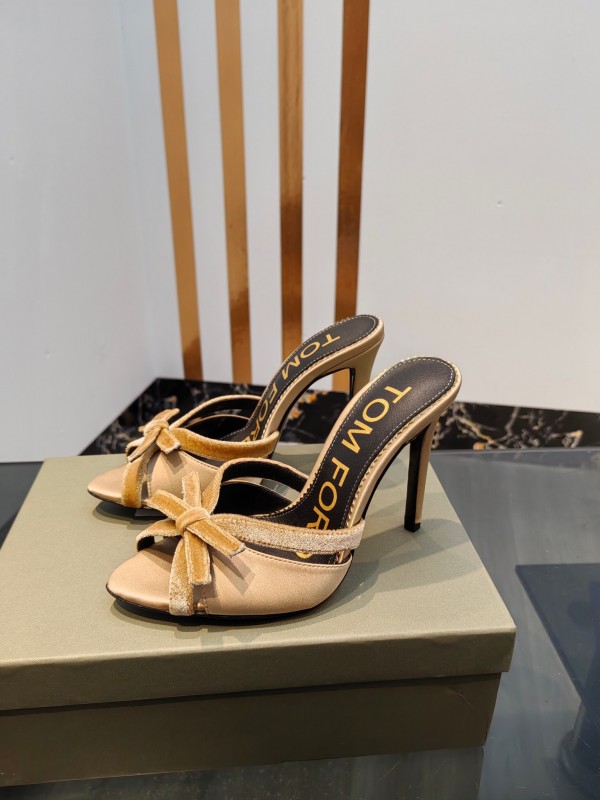 2025 Women TOM FORD Beige Suede High Heel Open Back Sandals KFY00290