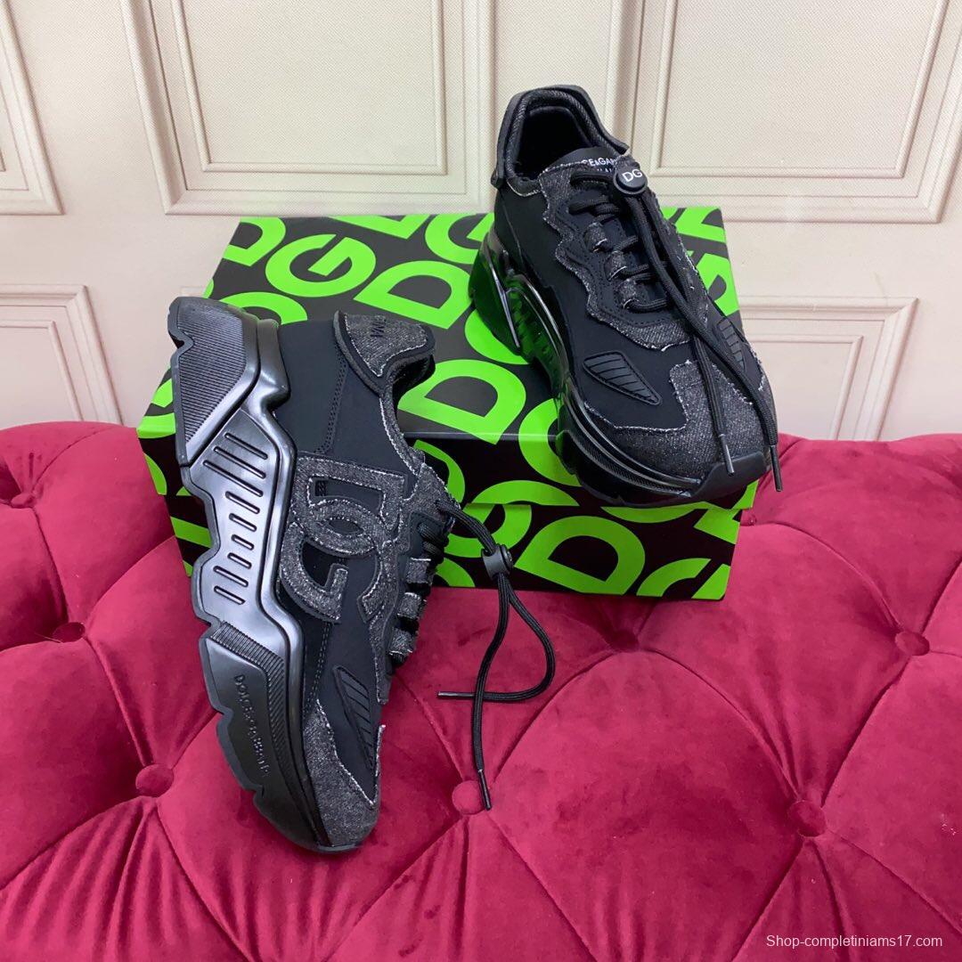 2025 Unisex Dolce & Gabbana Black Silk Leather Lycra Sneakers DG00330(F)/LY00340(M)