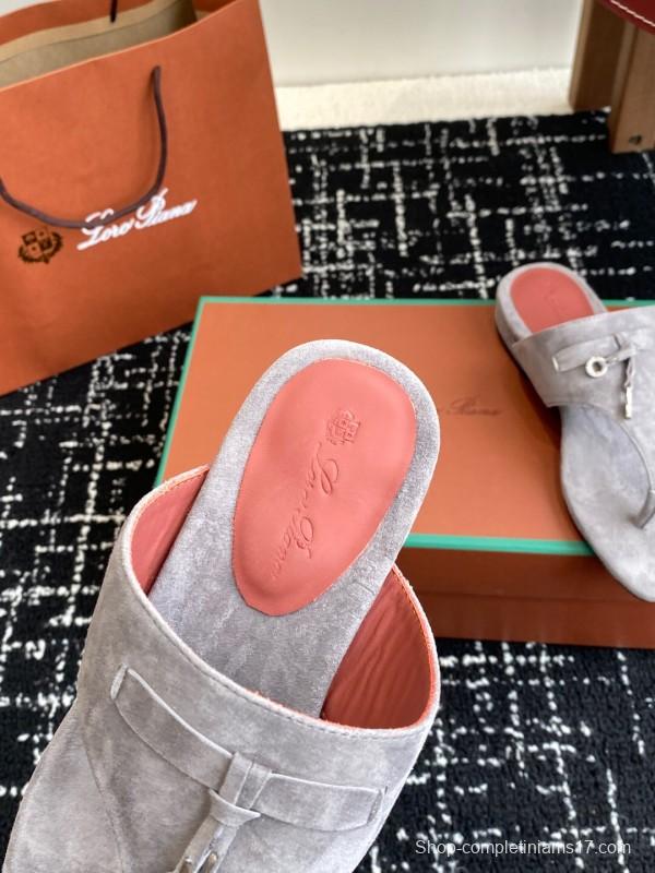 2025 Women Le Parmentier Grey Suede Thong Sandals KFY00280