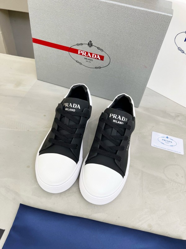 2024 Unisex Prada Black White Leather Sneakers MJ00310