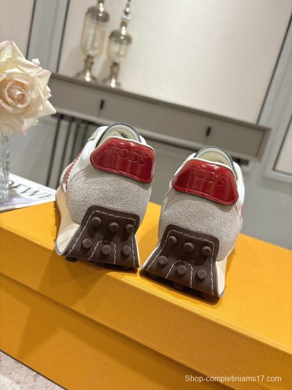 2025 Women TOD'S White Red Leather Suede Sneakers