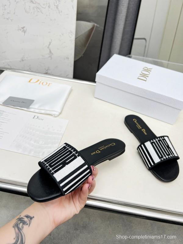 2025 Women Dior Black White Fabric Slippers LY00170