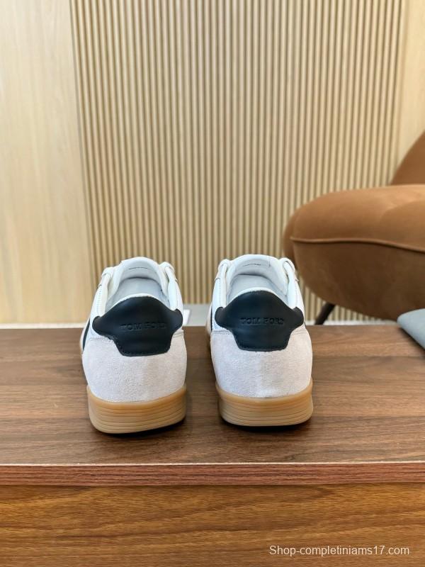 2025 Men TOM FORD White Black Suede Leather Sneakers