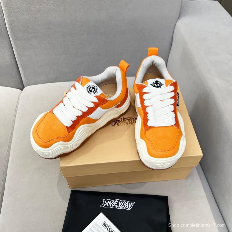2025 Women HEYDAY Orange White Suede Canvas Wave Sneakers KFY00260
