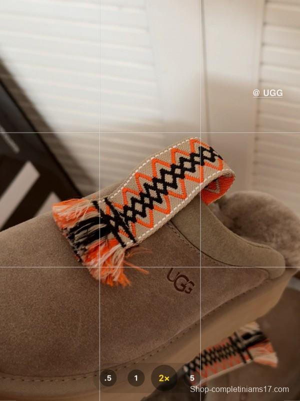 2024 UGG Grey Suede Slippers Woven Tassel MJ00230