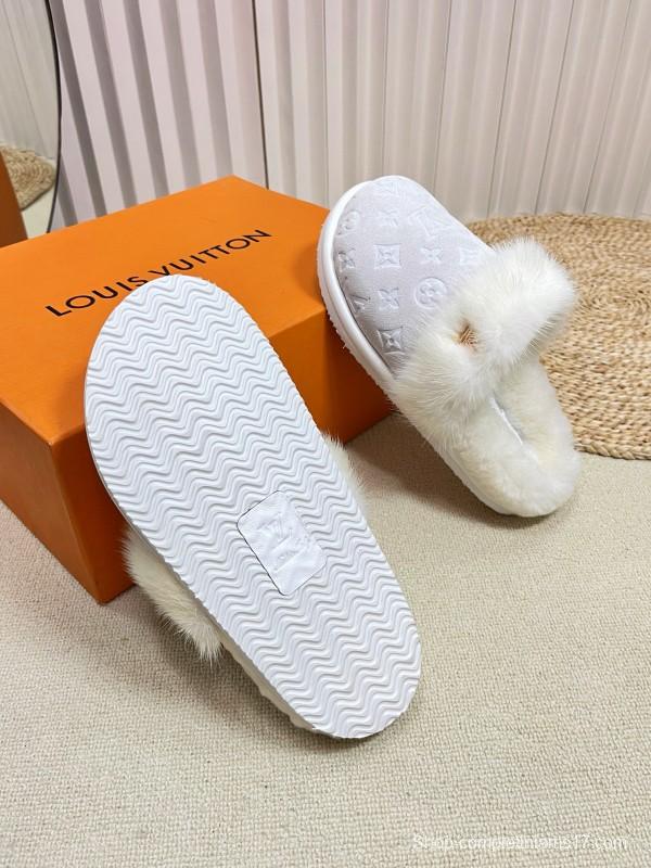 2024 Slippers Louis Vuitton White Fur Slippers MJ00340