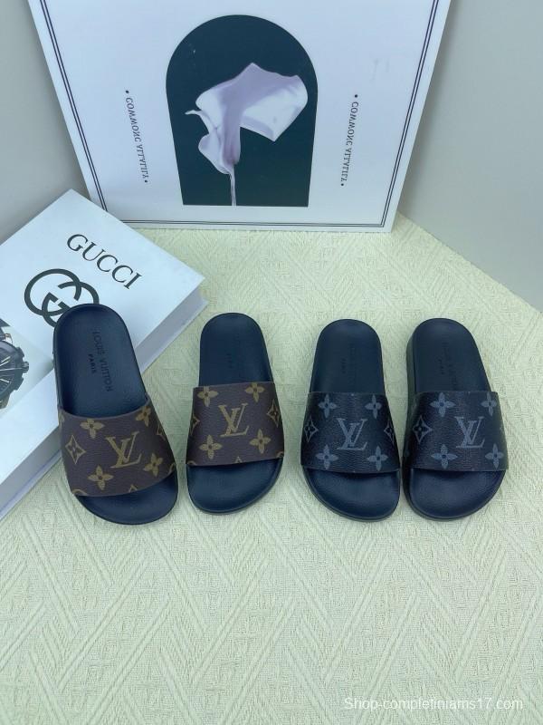 2025 Kids Louis Vuitton Brown Black Leather Slippers