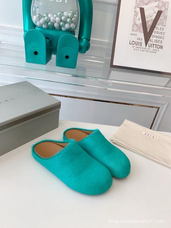 2024 Women Marni Turquoise Calf Hair Mules