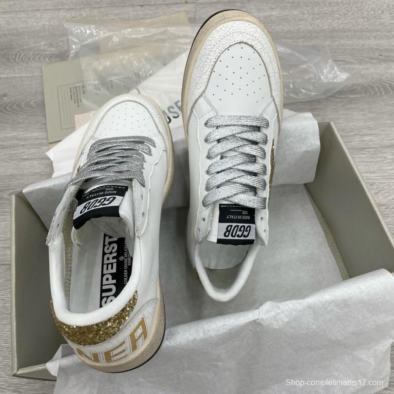 2024 Unisex GGDB White Gold Glitter Leather Low Top Sneakers MJ00260